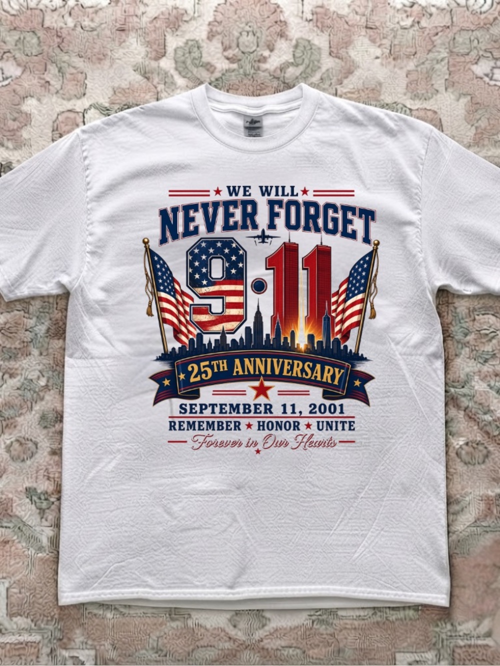 We Will Never Forget 9/11 25th Anniversary Vintage White T-shirt